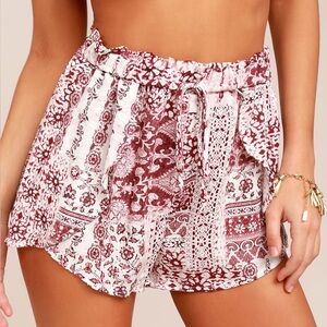 Lulu's High Waist Boho Burgundy Print Shorts